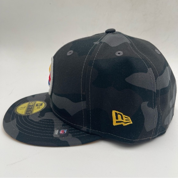 NEW ERA PITTSBURGH STEELERS MENS BLACK CAMO 59FIFTY FITTED HAT 7 3/8 - Picture 2 of 7